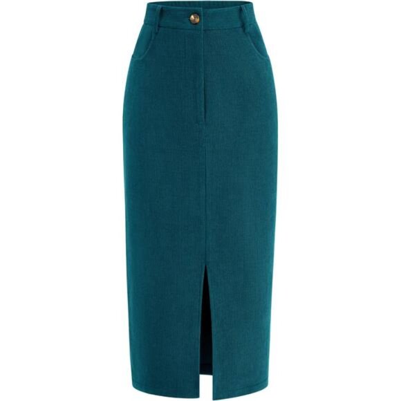 Corduroy Skirt High Waisted Teal - Picture 1 of 6